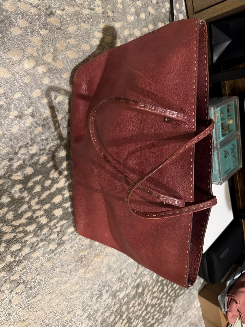 Fendi Selleria Large Leather Tote Hand Stitched Numbered Burgundy Vintage